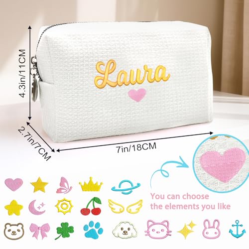 Personalized Cosmetic Bag Waffle Makeup Bag for Girls - Custom Travel Organizer Toiletry Bag with Embroidered Name - Personalized Bridesmaid gifts for Wedding - Gifts for Teen Girls Sister Friend