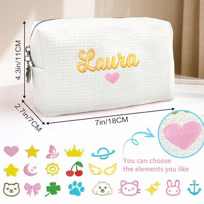 Personalized Cosmetic Bag Waffle Makeup Bag for Girls - Custom Travel Organizer Toiletry Bag with Embroidered Name - Personalized Bridesmaid gifts for Wedding - Gifts for Teen Girls Sister Friend