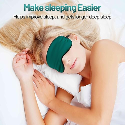 Sleep Mask, Silk Eye Mask for Sleeping with Adjustable Strap, Satin Blackout Sleeping Eye Mask for Men&Women, Comfortable Blindfold Eyeshade for Night Sleep (Dark Green) - color: Green