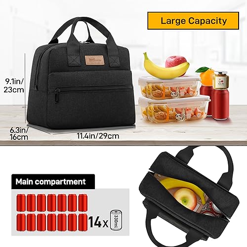 HOMESPON Insulated Lunch Bag for Women Men Lunch Box Cooler Lunch Tote for Work Picnic (Black) - color: Black