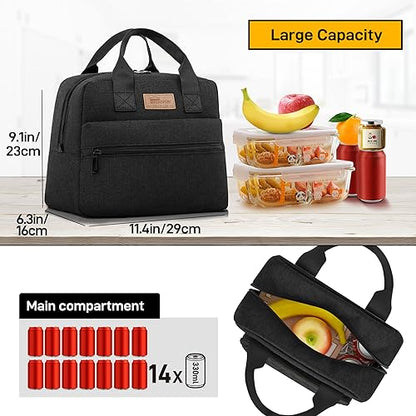 HOMESPON Insulated Lunch Bag for Women Men Lunch Box Cooler Lunch Tote for Work Picnic (Black) - color: Black