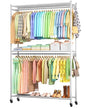 Sakugi Clothes Rack - 45.2" x 12.2" x 79.5" Clothing Rack with Shelves & Wheels, Multi-Functional Wardrobe Closet with Hooks, Sturdy Metal Garment Rack for Bedroom, Laundry, Balcony (White) - color: White, size: X-Large