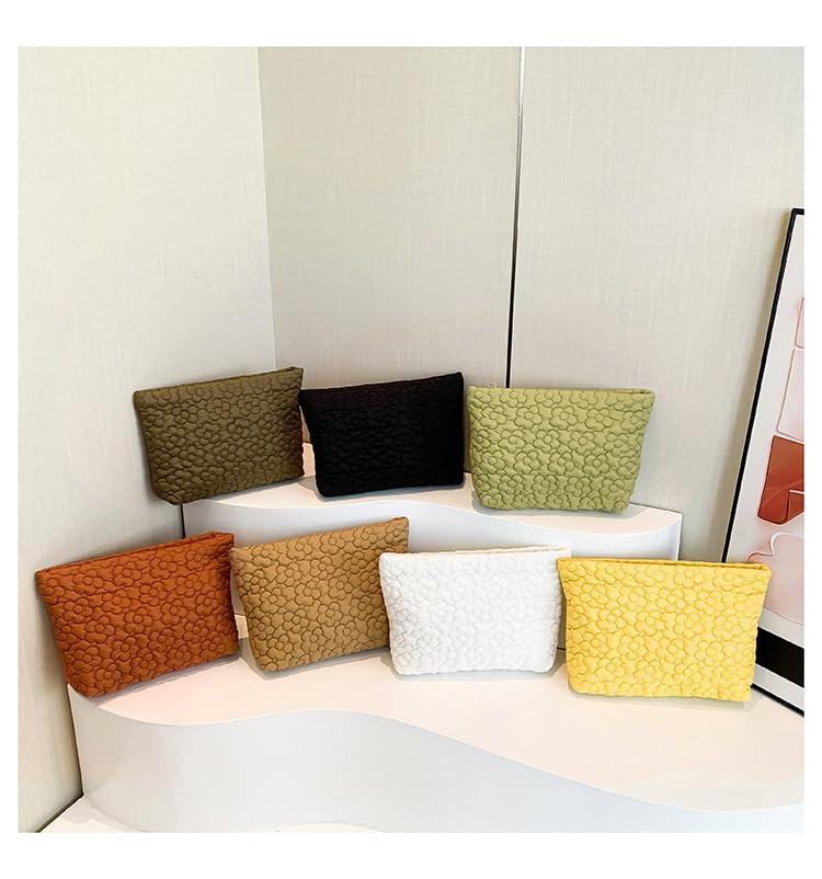 Puffy Quilted Makeup Bag for Women, Cosmetic Bag, Travel Toiletry Organizer Pouch Clutch (Yellow Flowers) - color: Yellow Flowers