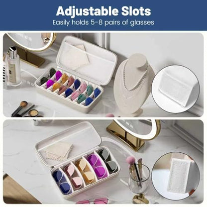 Travel Sunglasses Organizer, Hard Shell Sunglass Case Adjustable Slots for Multiple Sunglass Eyeglass Case - style: White + 8 Slot