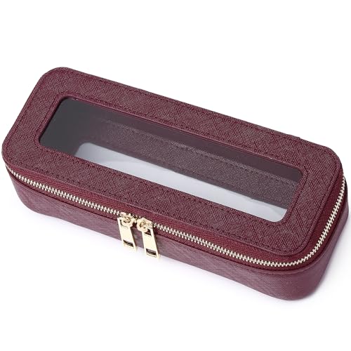 Pinkmik Makeup Brush Case, Burgundy, SLIM | Clear Travel Cosmetic & Toiletry Bag, Small Makeup Bag, Zipper Purse Organizer, Car Essential Bag for Women - color: B/Burgundy, size: SLIM