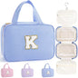 TOPEAST Travel Hanging Toiletry Bag, Personalized Initial Toiletry Pouch, Birthday Gifts for Women Mom Daughter Sister Friends, Cruise Essentials, Blue K - color: Blue, style: K
