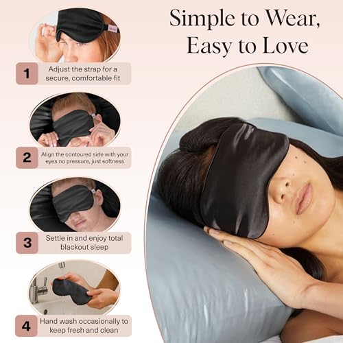 Kitsch Weighted Satin Sleep Mask - Weighted Eye Masks for Sleep and Travel - Lavender Ultra-Soft Sleeping Eye Mask for Women and Men - Light Blocking, Adjustable Strap, (4.1oz/116g) - color: Weighted Black