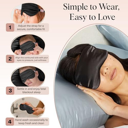 Kitsch Weighted Satin Sleep Mask - Weighted Eye Masks for Sleep and Travel - Lavender Ultra-Soft Sleeping Eye Mask for Women and Men - Light Blocking, Adjustable Strap, (4.1oz/116g) - color: Weighted Black