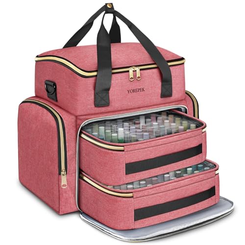 YOREPEK Nail Polish Organizer Case With Foam Inserts Protect Up 96 to 100+ Bottles (15ml/0.5 fl.oz) UV lamp, Travel Nail Tech Carrying Case with Adjustable Space for Gel Dip Powder Tips Set, Pink - color: Pink-96bottles