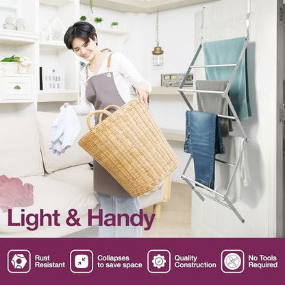 BLACK+DECKER Over The Door Expandable Telescopic Drying Rack, Clothes Organizer, Towel Hanger, Laundry, Collapsible, Silver - color: Silver