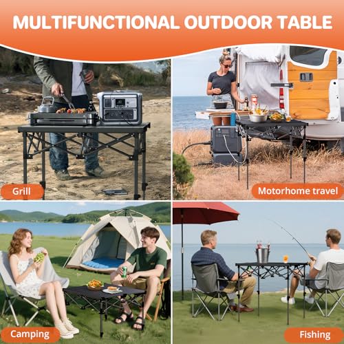 FUNYKICH Folding Camping Table(L26.4''xW22.8''), Aluminum Roll-up Portable Picnic Table with 2 Adjustable Height(17.3'' & 27.6'') for Picnic, Camping, BBQ, Party, Backyard, Beach - size: 26.4''L x 22.8''W x (28''/17.3'')H