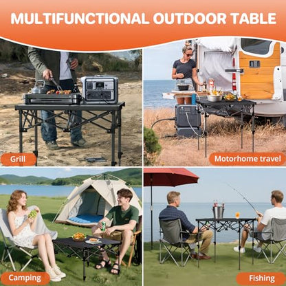 FUNYKICH Folding Camping Table(L26.4''xW22.8''), Aluminum Roll-up Portable Picnic Table with 2 Adjustable Height(17.3'' & 27.6'') for Picnic, Camping, BBQ, Party, Backyard, Beach - size: 26.4''L x 22.8''W x (28''/17.3'')H