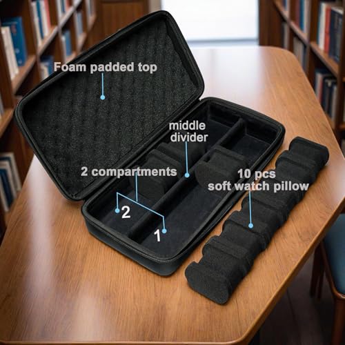 10 slots Watch travel case, hard watch storage organizer box with insert pockets, fit up to 55mm face watch - size: 10 INSERT
