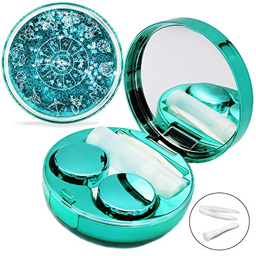 Vastsoon Contact Lens Case, Cute Travel Size Eye Colored Contacts Lenses Applicator Remover Tool Kit with Mirror Solution Bottle for Daily Outdoor (Green) - color: Green