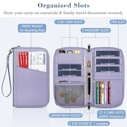 Fintie Family Passport Holder Wallet, RFID Blocking Travel Document Organizer Clutch Bag Credit Cards Case Cover for Women Men - color: Lilac Purple