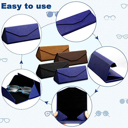 Flutesan 4 Pack Foldable Glasses Sunglasses Case PU Hard Shell Collapsible Eyeglasses Leather Case 4 Cleaning Cloths - color: Classic Color
