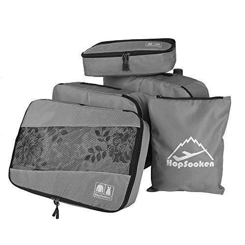 5 Set Packing Cubes for Travel Large Suitcase Luggage Organizer Bags Travel Accessories Vacation 4 Cubes 1 Laundry Pouch Bag - color: Gray