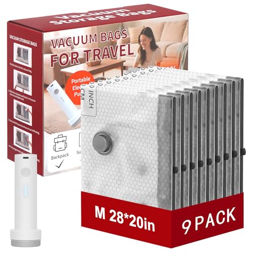 Rechargeable Wireless Pump Travel Vacuum Storage Bags Set, 9 Pack (9M) Portable Space Saver Bags for Travel & Home, Vacuum Compression Packing Seal for Clothes, Blankets, Home Seasonal Storage Bags - size: 9 Pack (9M)