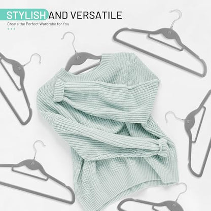 Velvet Stackable Hangers 30 Pack, STOPKLAS Grey Clothes Hangers Non Slip Felt Hanger with 360° Swivel Hook, Thin Hangers Space Saving, Heavy Duty Closet Hanger for Clothes, Coats, Suits, Dress, Pants - color: Gray