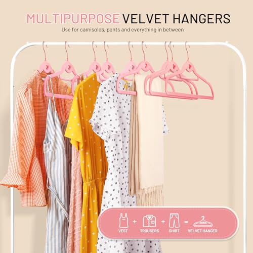 Velvet Stackable Hangers 30 Pack, STOPKLAS Pink Clothes Hangers Non Slip Felt Hangers with 360° Swivel Hook, Thin Hanger Space Saving, Heavy Duty Closet Hanger for Clothes, Coats, Suits, Dress, Pants - color: Pink