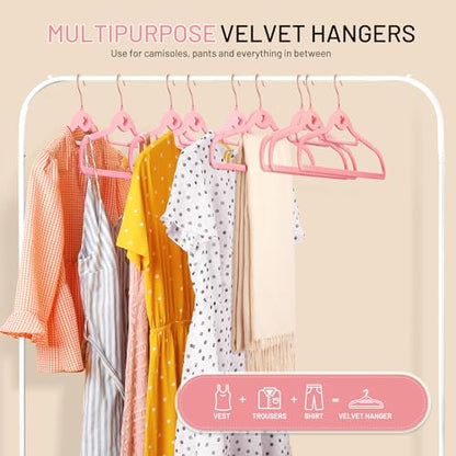 Velvet Stackable Hangers 30 Pack, STOPKLAS Pink Clothes Hangers Non Slip Felt Hangers with 360° Swivel Hook, Thin Hanger Space Saving, Heavy Duty Closet Hanger for Clothes, Coats, Suits, Dress, Pants - color: Pink