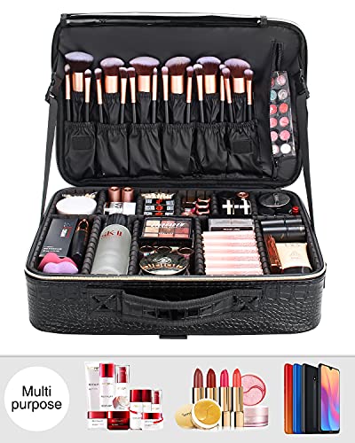 Relavel Professional Train Case - 16.5 Inch Travel Cosmetic Organizer, Waterproof Makeup Artist Storage Box with Large Capacity (Crocodile Pattern) - color: Crocodile Pattern, size: Large