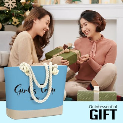 Fokongna Tote Bag For Women, Beach Bag Best Friend Travel Birthday Gifts, Travel Parties Vacation Shopping Essentials - color: Girls Trip Blue