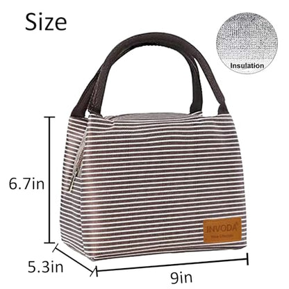 2PCS Lunch Bags 2PCS Reusable Lunch Tote Bags Portable Lunch Cooler Bag Lunch Holder Insulated Lunch Box Bag for Picnic Office Beach (Blue+Brown) - color: Blue+Brown