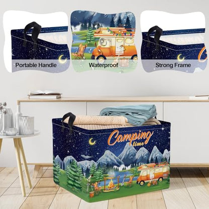 Clastyle Black Night Camping Storage Basket Clothes Toy Tool Food Picnic Basket Outdoor Beach Pool Towel Basket Rectangle Moutain Lake Fir Tree Caravan Bin