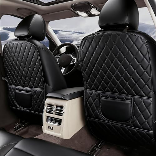 Leatherette Car Seat Protector - 2 Pack Large Car Kick Mats with Storage Pockets Organizer Seat Back Cover Against Dirty Shoes & Scratches, Universal Fit for Most Vehicles (Black) - color: Black