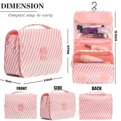 L&FY Hanging Travel Toiletry Bag Women's Cosmetic Organizer Makeup Pouch Men's Shaving Kits With Handle (Canvas Pink) - color: Canvas Pink, size: Compact Size