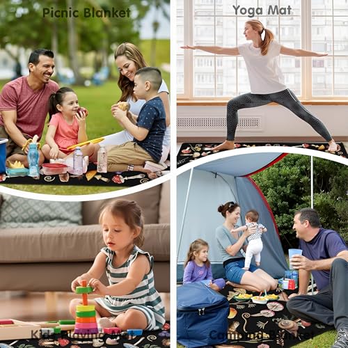 Supfitness Extra Large Picnic Blankets Waterproof Foldable (80 "x 80") Beach Blanket Waterproof Sandproof,3-Layer Thicking Mat Outdoor Packable Camping Blanket(Bohemian) - color: Black, size: 80x80in