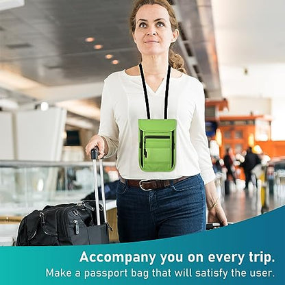 sundee Travel Neck Wallet with Double Zippers, RFID Blocking Passport Holder with Adjustable Neck Strap for Men and Women to Keep Cash, Credit Cards and Travel Documents Safe - Grass Green - color: Grass Green