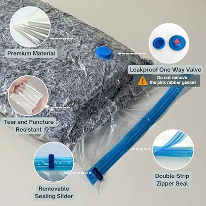6 Jumbo XL Vacuum Storage Bags with Pump, Extra Large Compression Space Saver for Comforter, Duvet, Blanket, Bedding Storage, Vacuum Seal Bags for Clothing, Luggage Suitcase and Closet Organizer - size: 6 Jumbo XL