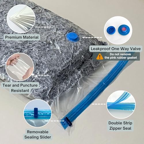 8 Mega Jumbo XXL Vacuum Storage Bags with Pump, Supersized Compression Space Saver for Comforter, duvet, Bedding, Blanket storage, Vacuum Seal Bags for Clothing, Durable Safe Poly Material - size: 8 Mega Jumbo XXL