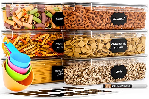 Chef's Path Airtight Food Storage Container Set (Set of 6) - Ideal for Pasta, Spaghetti & Noodles - Pasta Containers for Kitchen Organization and Storage - Plastic Canisters with Durable Lids - color: 2.3 L - Pack of 6