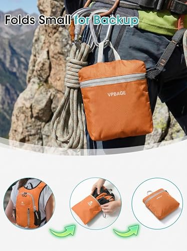 Foldable Small Hiking Backpack with 3 Strap Pockets – Lightweight 300D Spill-proof Daypack for Men Women – Packable Small Travel Backpack with Chest Strap & Trekking Pole Holder – Durable Outdoor Bag - color: Orange-