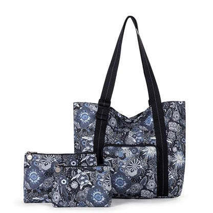 Sakroots On the Go 4 Piece Travel Bundle, Includes 21" Rolling Suitcase, Packable Large Tote, Medium & Small Pouches - color: Midnight Seascape