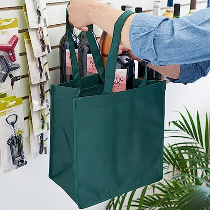 True Wine Tote Bag with Dividers, 6 Bottle Carrier for Wines & Champagne Bottles, Perfect for Travel, Holiday, Birthday Party - color: Green