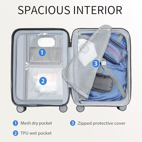 KROSER Hardside Expandable Carry On Luggage with Spinner Wheels & Built-in TSA Lock, Durable Suitcase Rolling Luggage with USB Port, Carry-On 20-Inch Champagne - color: Champagne