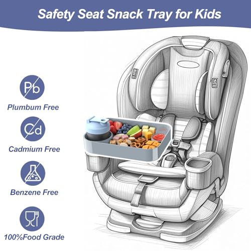 Car Seat Snack Tray for Kids, Mess-Free Square Travel Tray Cup Holder Snack Tray, Durable Car Food Tray for Toddlers, Universal Fit Kids Travel Road Trip Essentials (1, Grey) - color: grey