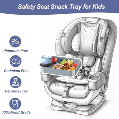 Car Seat Snack Tray for Kids, Mess-Free Square Travel Tray Cup Holder Snack Tray, Durable Car Food Tray for Toddlers, Universal Fit Kids Travel Road Trip Essentials (1, Grey) - color: grey