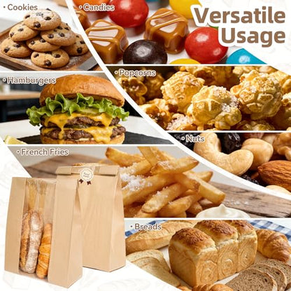 Funcoo 100 Pcs Paper Bread Bags for Homemade Sourdough Bread Bakery Storage Bags with Window, Large Thicker Bakery Loaf Bags for Baked Goods Packaging, Label Seal Sticker Included