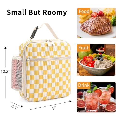 Lunch Box for Women Men Adult Insulated Lunch Bag Women Men Small Reusable Lunchbox for Work Picnic Travel (Beige-Yellow Plaid) - color: Beige-Yellow Plaid
