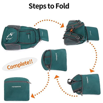 FENGDONG 35L Lightweight Foldable Waterproof Packable Travel Small Hiking Backpack Daypack for men women - color: A9-dark Green