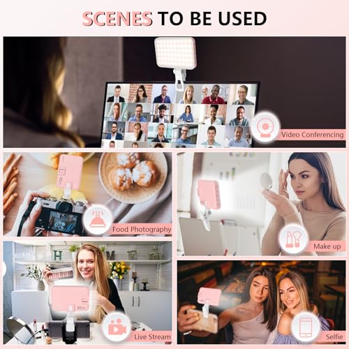 BANSINE LED Phone Light - USB-Rechargeable Portable Photo Light with 97+ CRI, Up to 6500K Color Temperature for Selfie, Zoom Conference, Video, Makeup and Live Stream - color: Pink