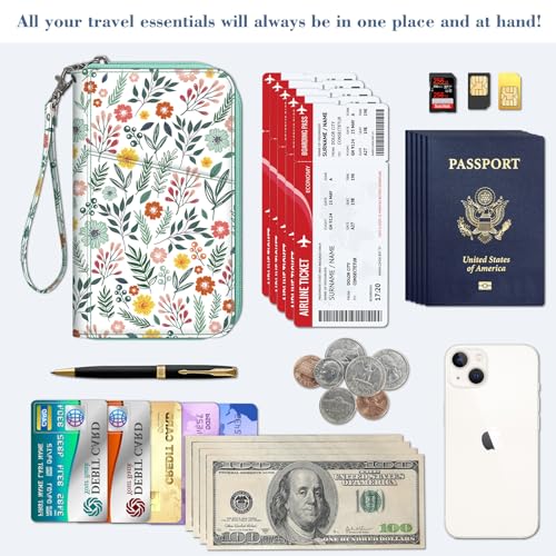 Fintie Family Passport Holder Wallet, RFID Blocking Travel Document Organizer Clutch Bag Credit Cards Case Cover for Women Men - color: Spring