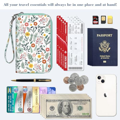 Fintie Family Passport Holder Wallet, RFID Blocking Travel Document Organizer Clutch Bag Credit Cards Case Cover for Women Men - color: Spring