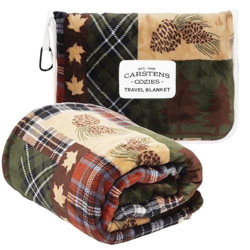 Carstens, Inc. Travel Blanket, Premium Compact 2-in-1 Airplane Blanket/Pillow, Tree Plaid Rustic - color: Tree Plaid Rustic