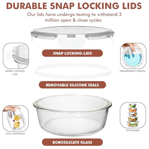 Razab 30 PC Glass Food Storage Containers with Lids - Reusable Glass Meal Prep Containers for Lunch and Leftovers - Airtight & Leakproof Snap Locking Lids - Oven, Freezer, Microwave, Dishwasher Safe - color: White